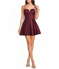 Blondie Nites Notch V-Neck Corset Pleated Tie Back Party Dress