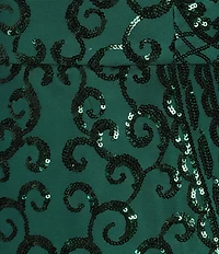 Blondie Nites Patterned Sequin Scoop Neck Sleeveless Tie Back Long Gown