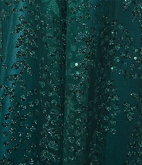 Blondie Nites Plus Size Glitter Pattern Sweetheart Neck Pinch Front Spaghetti Strap Tie Back Ballgown