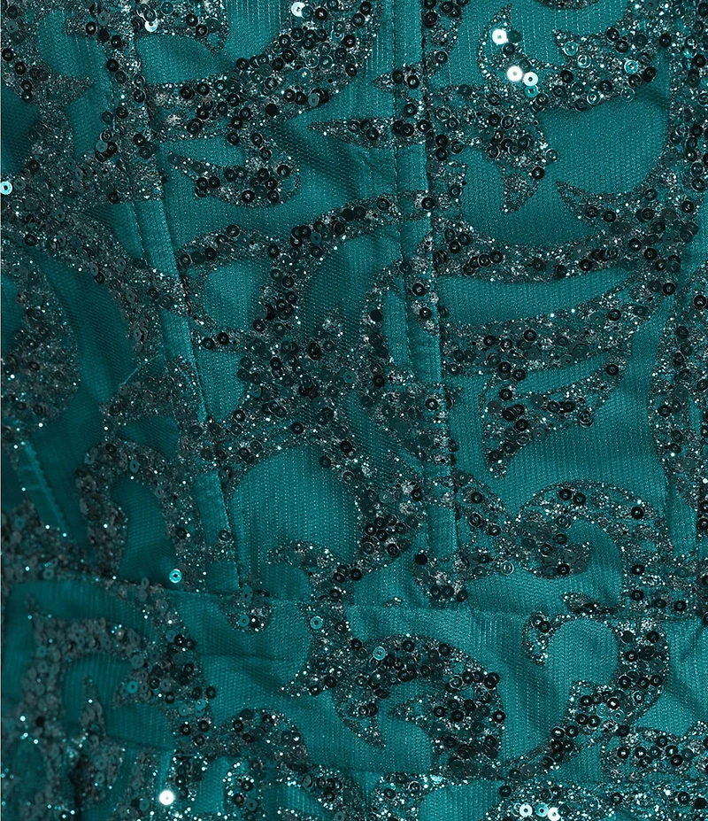 Blondie Nites Plus Size Glitter Patterned Scoop Neck Lace Up Tie Back Dress