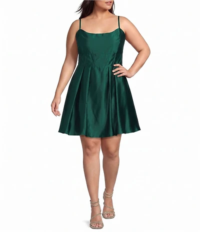 Blondie Nites Plus Size Satin Corseted Lace Up Back Fit-And-Flare Dress