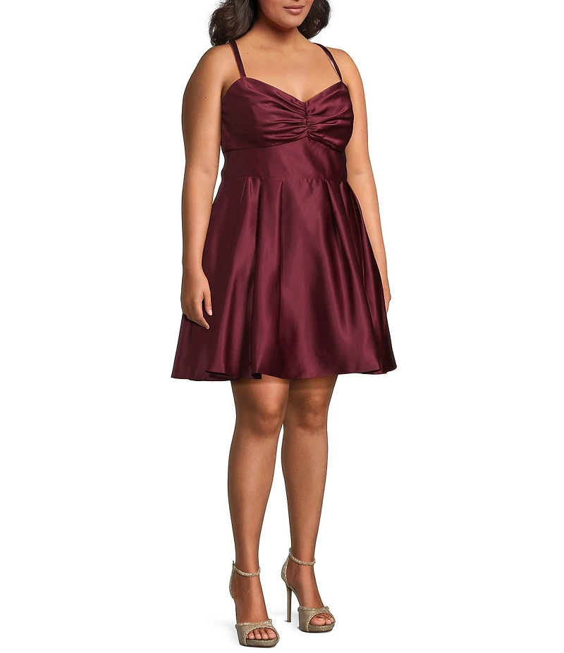 Blondie Nites Plus Size Satin Pinch Front Tie Back Fit-And-Flare Dress