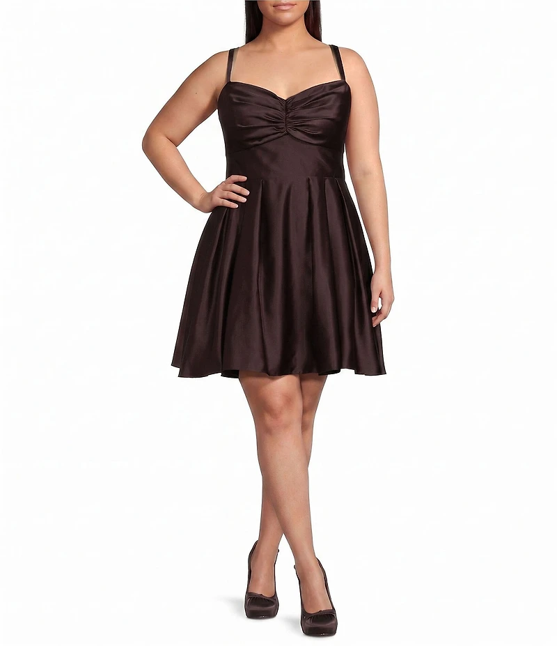 Blondie Nites Plus Size Satin Pinch Front Tie Back Fit-And-Flare Dress