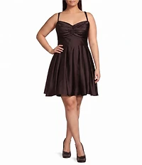 Blondie Nites Plus Size Satin Pinch Front Tie Back Fit-And-Flare Dress
