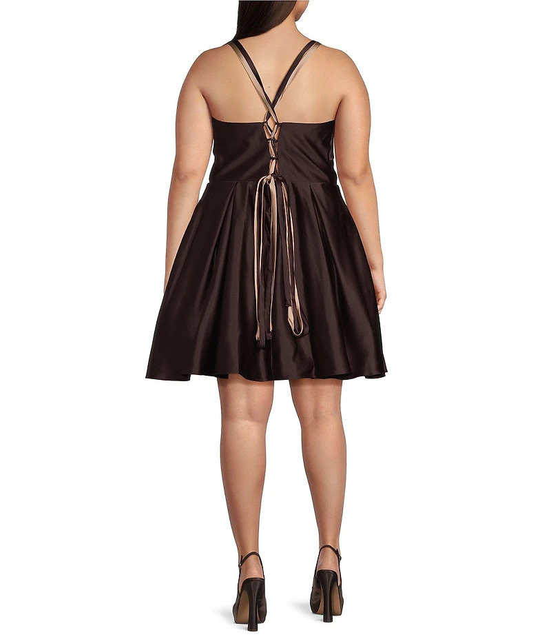 Blondie Nites Plus Size Satin Pinch Front Tie Back Fit-And-Flare Dress