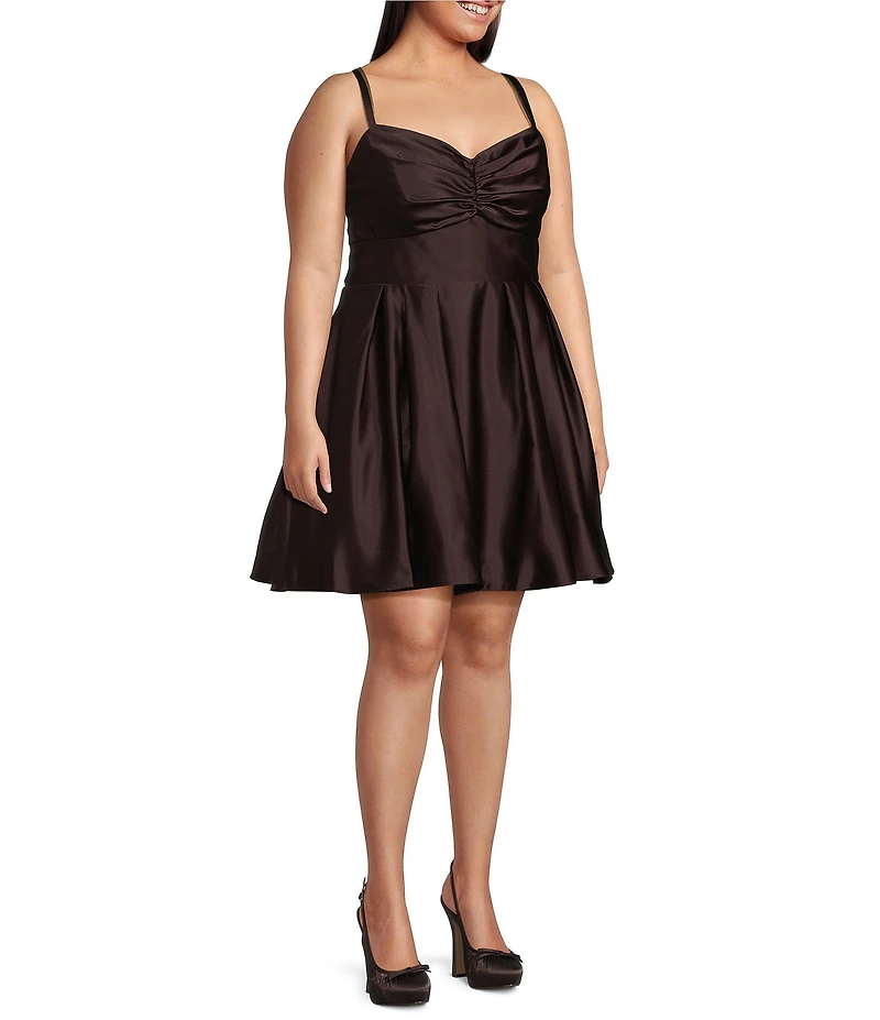 Blondie Nites Plus Size Satin Pinch Front Tie Back Fit-And-Flare Dress