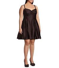 Blondie Nites Plus Size Satin Pinch Front Tie Back Fit-And-Flare Dress