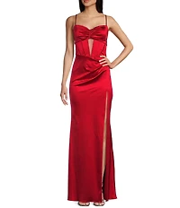 Blondie Nites Power Sateen Pinch Neckline Spaghetti Strap Keyhole Corset Dress
