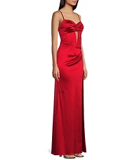 Blondie Nites Power Sateen Pinch Neckline Spaghetti Strap Keyhole Corset Dress