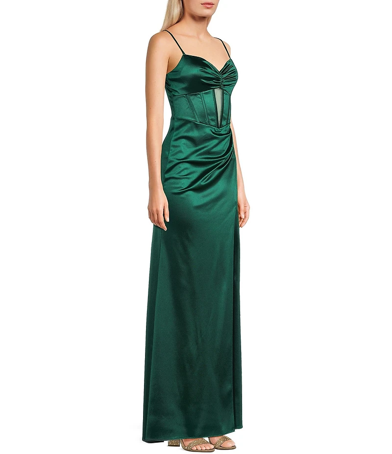 Blondie Nites Power Sateen Pinch Neckline Spaghetti Strap Keyhole Corset Dress