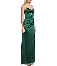 Blondie Nites Power Sateen Pinch Neckline Spaghetti Strap Keyhole Corset Dress