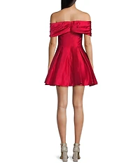 Blondie Nites Rhinestone Studded Satin Off-The-Shoulder Bow Party Dress