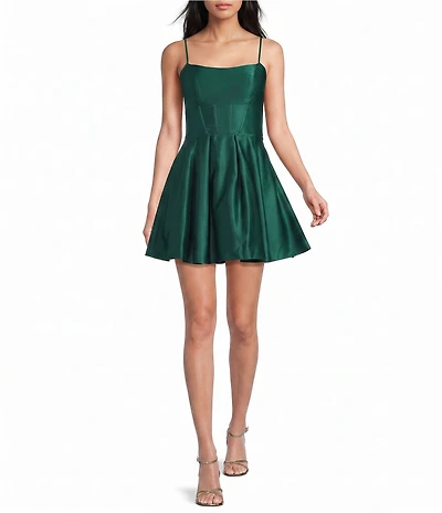 Blondie Nites Satin Corseted Lace Up Back Fit-And-Flare Dress