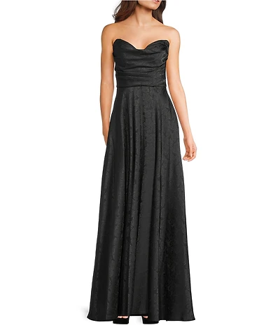 Blondie Nites Satin Jacquard Strapless Sweetheart Neck Dress
