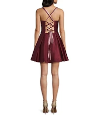 Blondie Nites Satin Pinch Front Tie Back Fit-And-Flare Dress