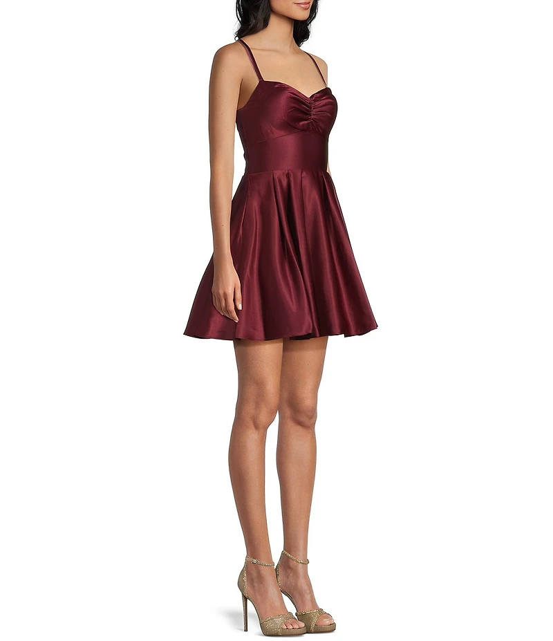 Blondie Nites Satin Pinch Front Tie Back Fit-And-Flare Dress
