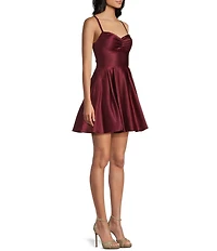 Blondie Nites Satin Pinch Front Tie Back Fit-And-Flare Dress