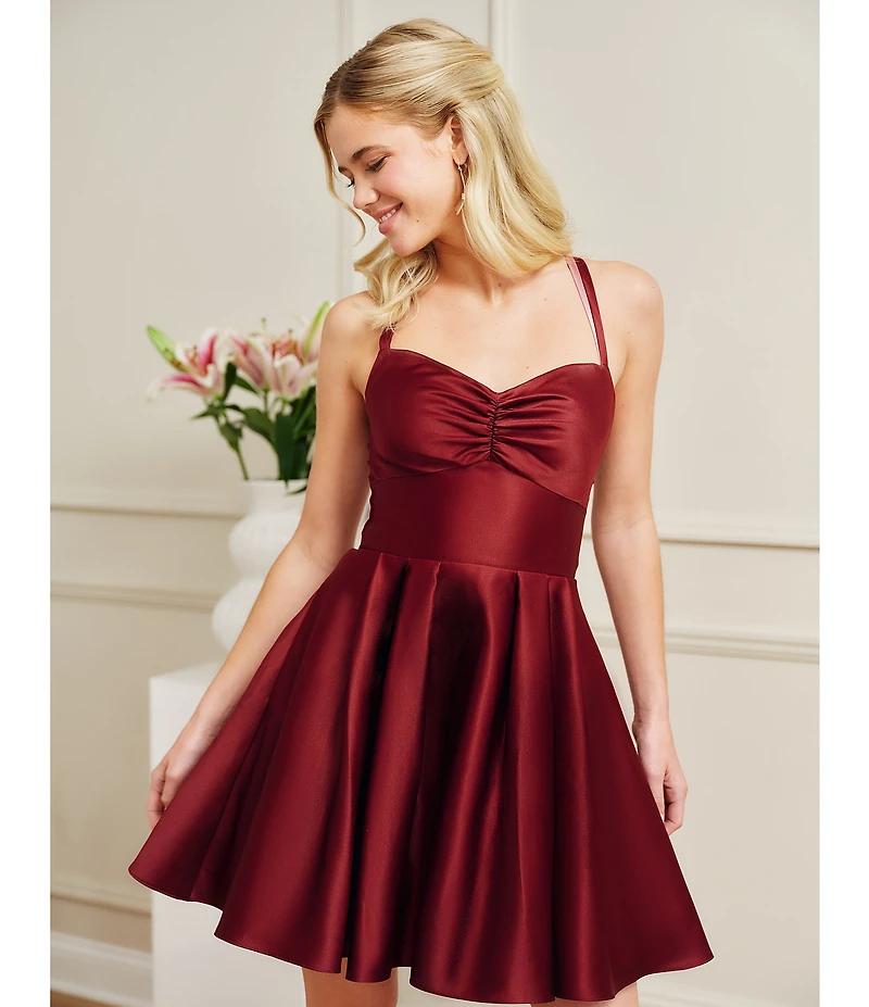 Blondie Nites Satin Pinch Front Tie Back Fit-And-Flare Dress