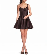 Blondie Nites Satin Pinch Front Tie Back Fit-And-Flare Dress