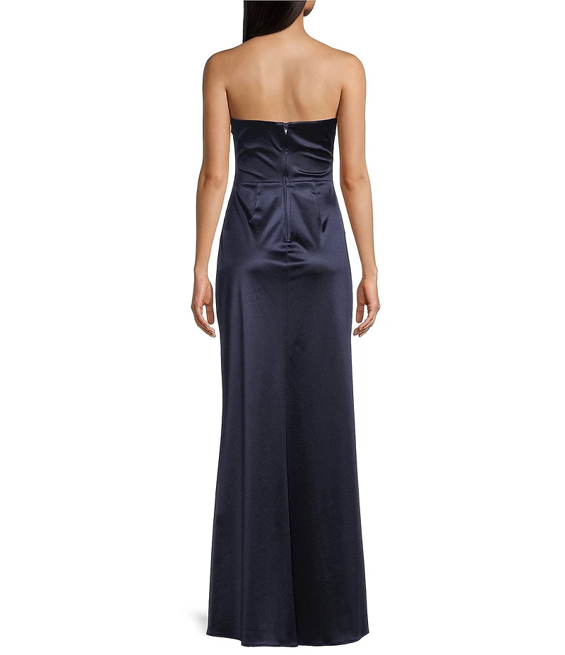 Blondie Nites Satin Strapless Side Slit Dress