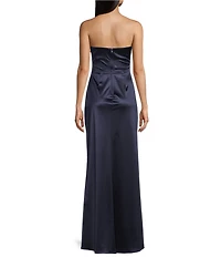 Blondie Nites Satin Strapless Side Slit Dress