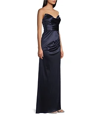 Blondie Nites Satin Strapless Side Slit Dress