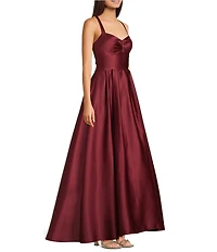 Blondie Nites Satin Sweetheart Pinch Front Lace-Up-Back Long Dress