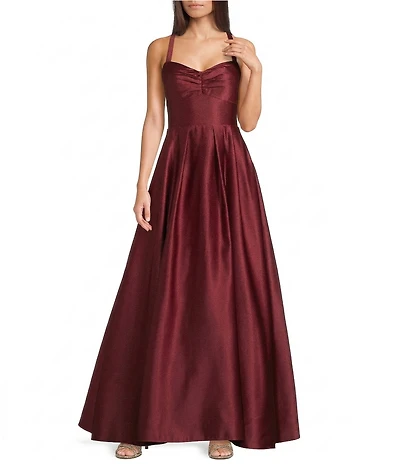 Blondie Nites Satin Sweetheart Pinch Front Lace-Up-Back Long Dress