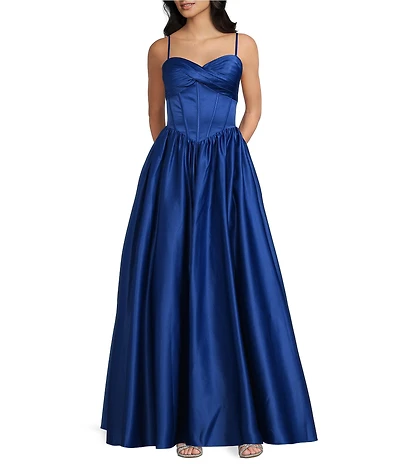 Blondie Nites Satin Twist Front Corseted Lace Up Tie Back Maxi Dress