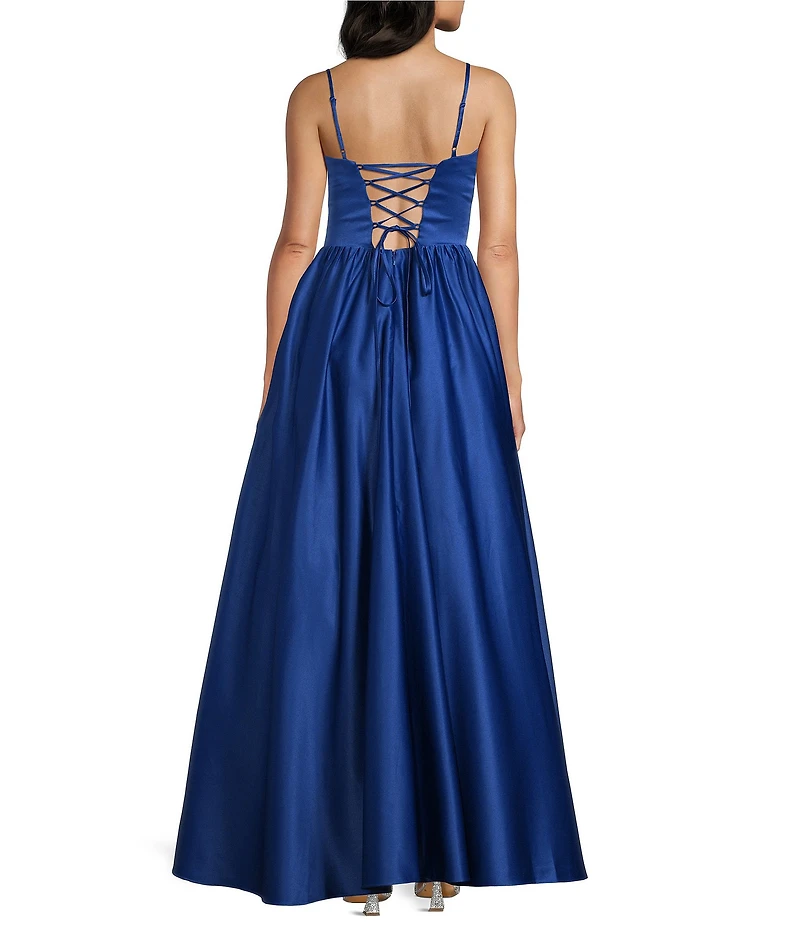Blondie Nites Satin Twist Front Corseted Lace Up Tie Back Maxi Dress