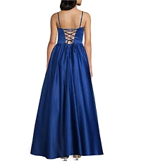 Blondie Nites Satin Twist Front Corseted Lace Up Tie Back Maxi Dress