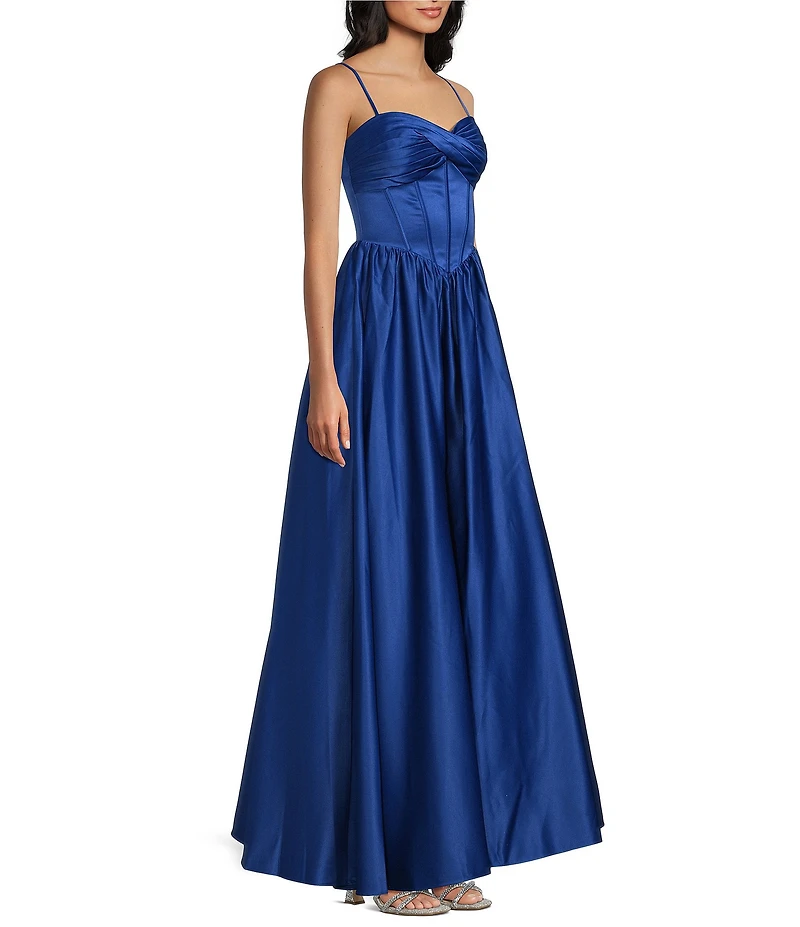 Blondie Nites Satin Twist Front Corseted Lace Up Tie Back Maxi Dress