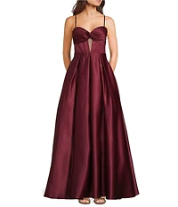 Blondie Nites Satin Twist Front Illusion Corseted Lace Up Back Pleated Long Ballgown