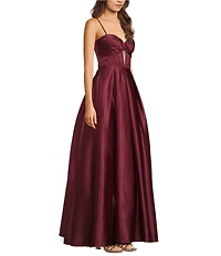 Blondie Nites Satin Twist Front Illusion Corseted Lace Up Back Pleated Long Ballgown