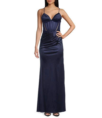 Blondie Nites Satin V-Neck Illusion Corset Dress