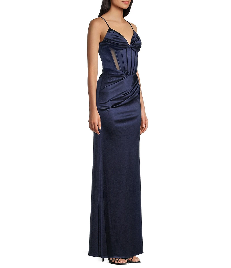 Blondie Nites Satin V-Neck Illusion Corset Dress