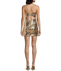 Blondie Nites Sequin Bow Pattern Open Tie Back Bodycon Dress