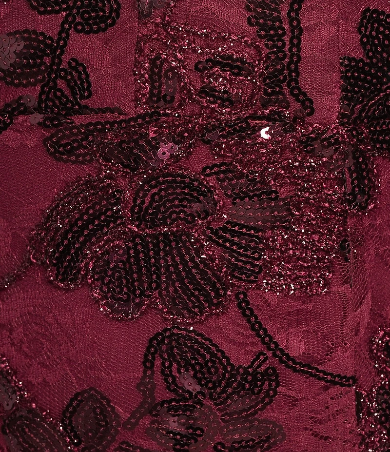 Blondie Nites Sequin Embellished Lace V-Neck Open Lace Up Tie Back Dress