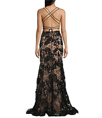 Blondie Nites Sequin Floral Lace Corset Trumpet Dress