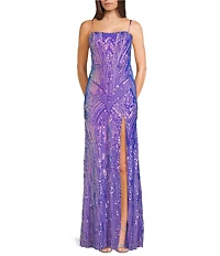 Blondie Nites Sequin Patterned Corset Bodice Lace Up Back Dress