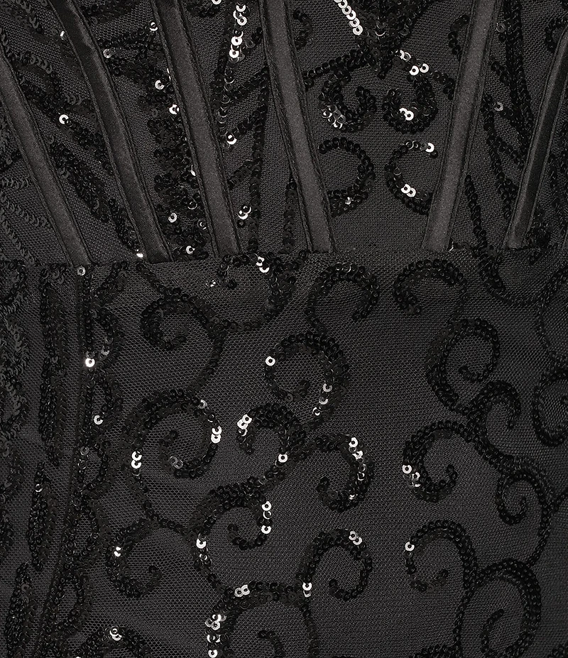 Blondie Nites Sequin Patterned Corseted Side Slit Dress