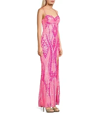 Blondie Nites Sequin Patterned Pinch Front Lace Up Back Side Slit Dress