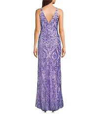 Blondie Nites Sequin Patterned V-Neck Side Slit Dress
