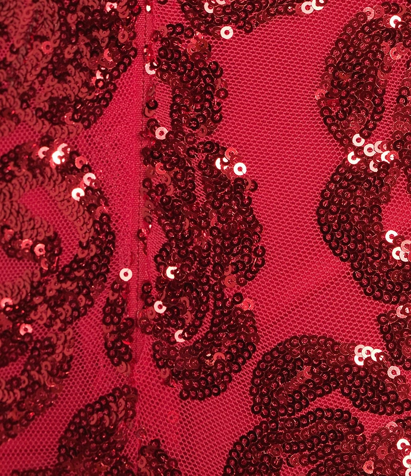 Blondie Nites Sequin Rose Patterned Notch Front V-Back Ballgown