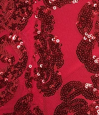 Blondie Nites Sequin Rose Patterned Notch Front V-Back Ballgown