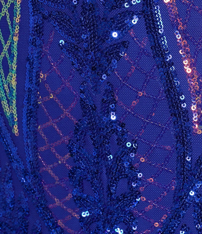 Blondie Nites Sequin Patterned V-Neck Side Slit Long Dress