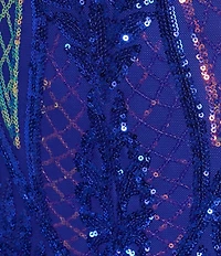 Blondie Nites Sequin Patterned V-Neck Side Slit Long Dress