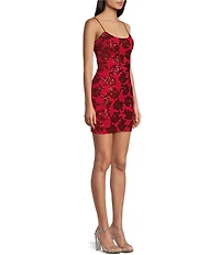 Blondie Nites Spaghetti Strap Sleeveless Sequin Floral Dress