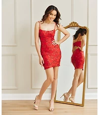 Blondie Nites Spaghetti Strap Sleeveless Sequin Floral Dress
