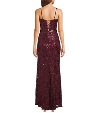 Blondie Nites Spaghetti Strap V-Neck Full Lace Strap Tie Back Dress